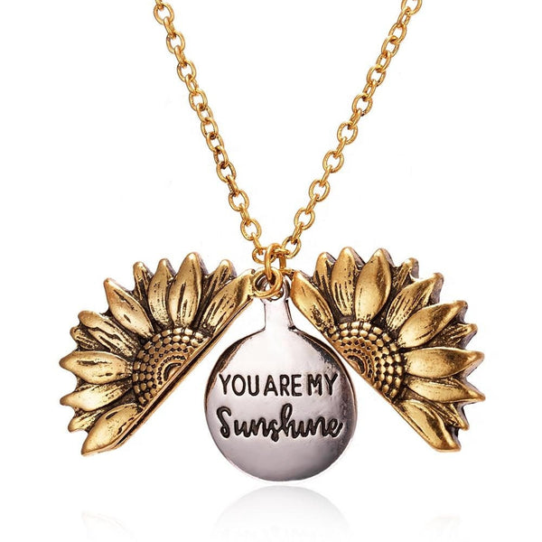 You Are My Sunshine Necklace FREE GIFT BOX 18k Gold Sunflower Adjustable 18" Pendant Locket Engraved Bff Birthday Christmas Wedding Jewelry