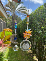 Crescent Moon & Sun Suncatcher Set Prism Ball Rear View Mirror Car Charm Crystal Decor Rainbow Maker Bridesmaid Window Hangings