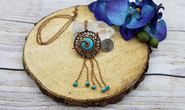 Handmade Spelled Turquoise, Copper Wire Wrapped Pendant Necklace *Elevate Your Energy* Jewelry for Healing Protection