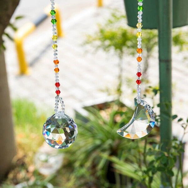 Crescent Moon & Sun Suncatcher Set Chakra Prism Sun Catcher Rear View Mirror Car Charm Crystal Ornament Gift Decor Rainbow Maker Bridesmaid