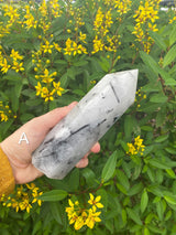 Large Tourmalinated Quartz 540-600g 6" to 6.5” Standing Obelisk from Brazil Black Quartz Display Wand Natural Big XL Crystal Column Healing