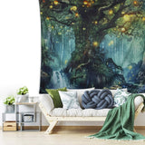 XL 60x80" Large Forest Tree Blue Green Black Light Tapestry Wall Decor Festival Art Lights Remote Star Astrology Starry Night