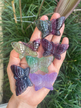 Rainbow Fluorite Butterfly Hand Carved Crystal Altar Tile Birthday Christmas Anniversary Wife Girlfriend Friend Gift Alter Tile Purple Green