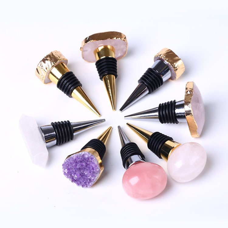 Crystal Wine Bottle Stopper Rose Quartz Ball, Amethyst Geode, Clear Quartz Terminated Point, Bottle Stoppers Christmas Birthday Gift Set