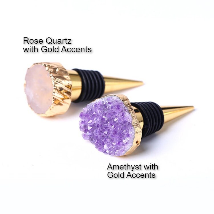 Crystal Wine Bottle Stopper Rose Quartz Ball, Amethyst Geode, Clear Quartz Terminated Point, Bottle Stoppers Christmas Birthday Gift Set
