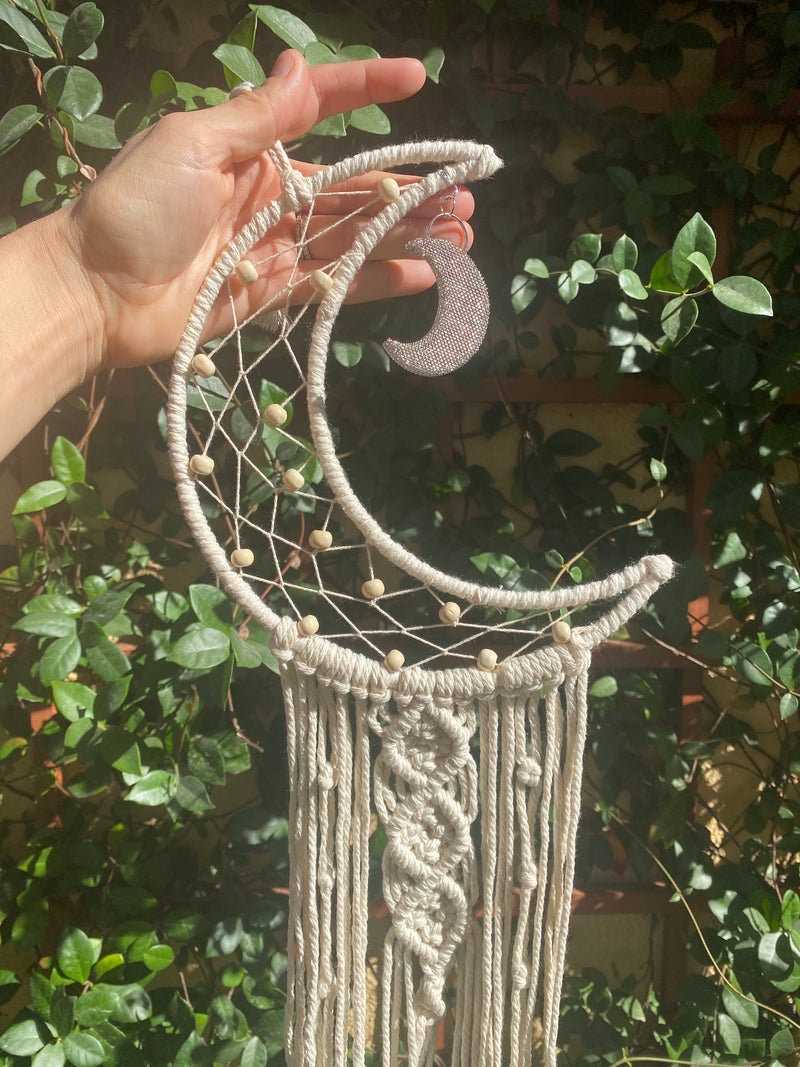 LED Crescent Moon Wood Bead Dreamcatcher UNASSEMBLED Fairy Lights Macrame Tapestry Wall Decoration Gift Large Girl Boy Nursery Wall Hanging