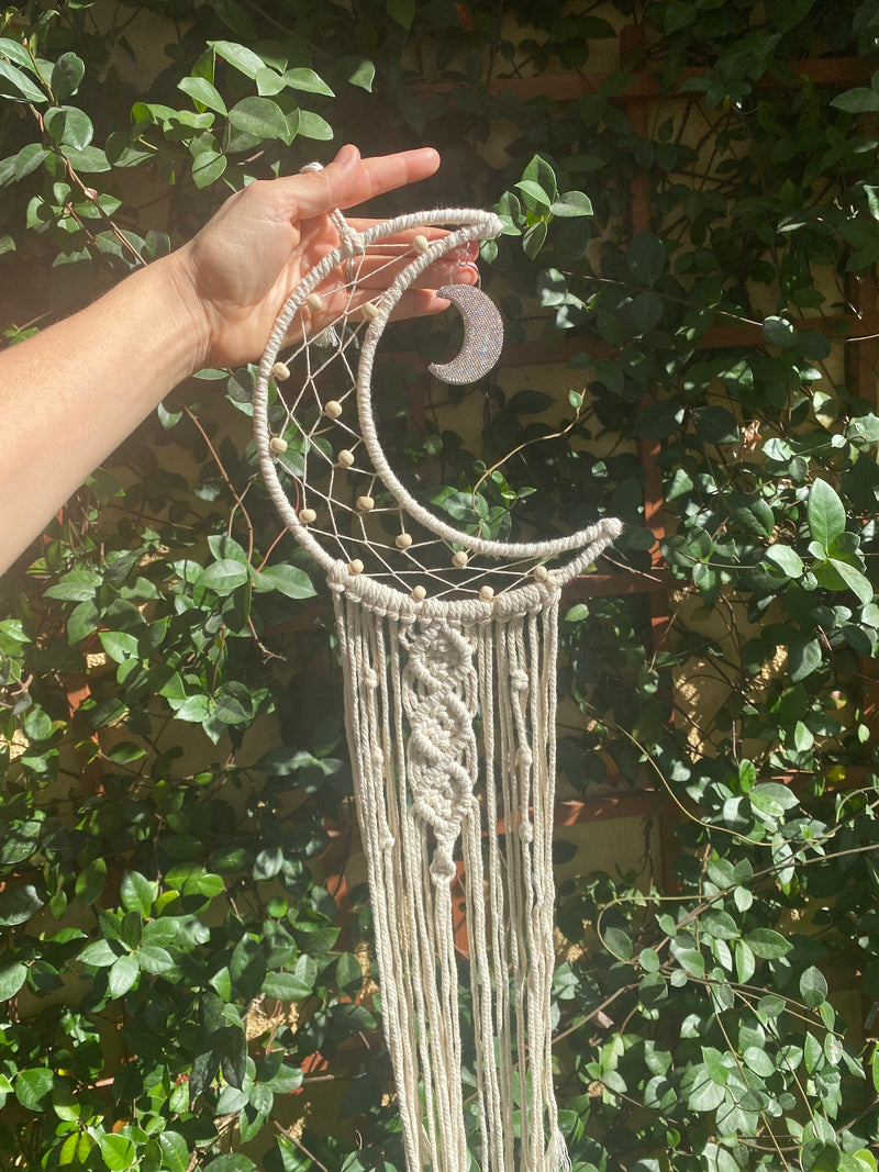 LED Crescent Moon Wood Bead Dreamcatcher UNASSEMBLED Fairy Lights Macrame Tapestry Wall Decoration Gift Large Girl Boy Nursery Wall Hanging
