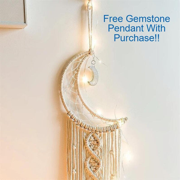 LED Crescent Moon Wood Bead Dreamcatcher UNASSEMBLED Fairy Lights Macrame Tapestry Wall Decoration Gift Large Girl Boy Nursery Wall Hanging