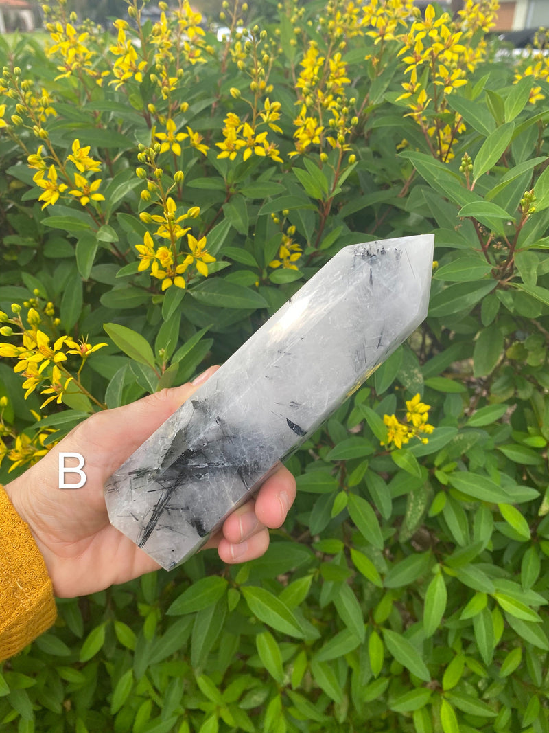 Large Tourmalinated Quartz 540-600g 6" to 6.5” Standing Obelisk from Brazil Black Quartz Display Wand Natural Big XL Crystal Column Healing