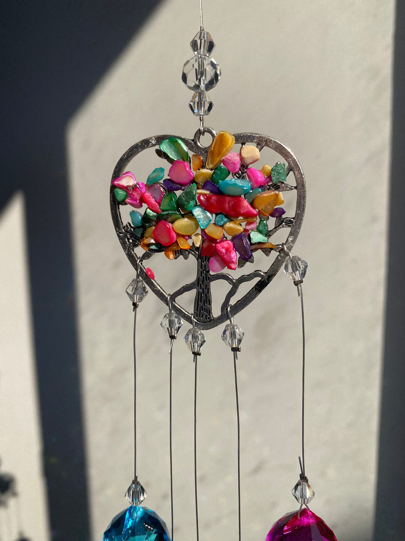 Quartz Heart Tree of Life Crystal Sun Catcher Prism Suncatcher Rear View Mirror Car Charm Ball Rainbow Maker Nursery Valentines Day Gift