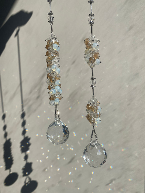 2 Suncatcher Peach Gift Set Gold Cascade Beads Crystal Prism Rear View Mirror Car Charm Pendant Window Hanging Rainbow Maker Bridesmaid Gift