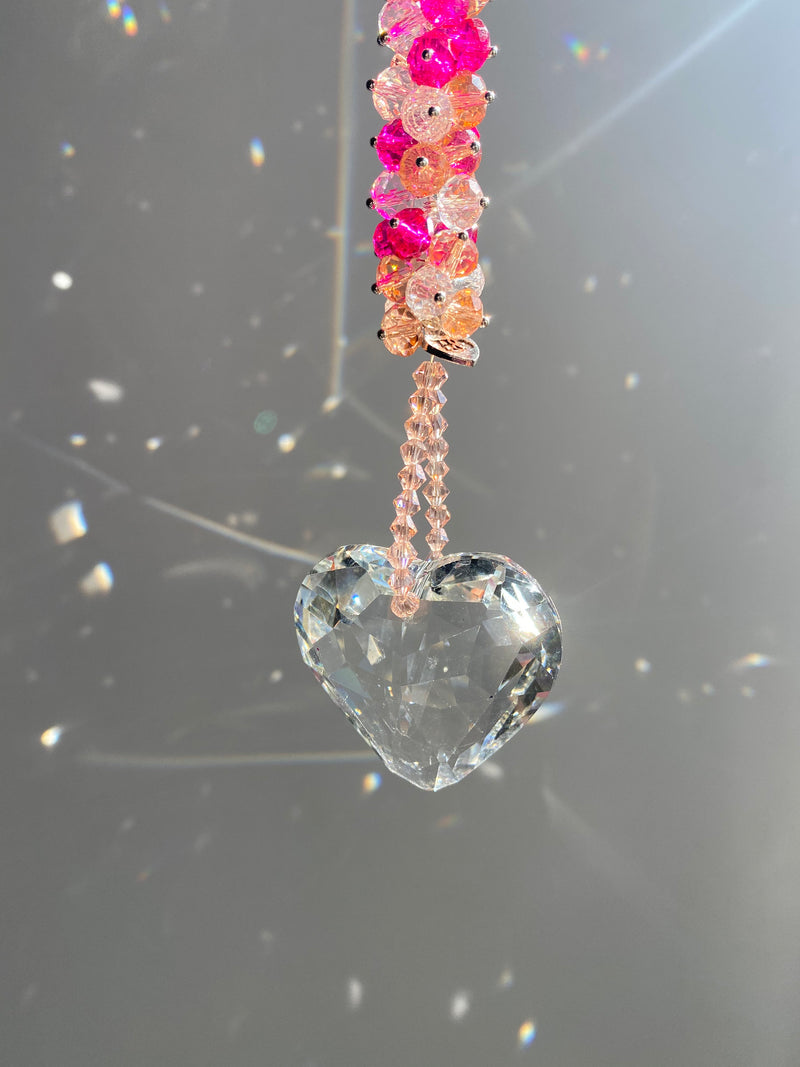 Pink Beaded Heart Prism Suncatcher Crystal Rainbow Maker Ornament Window Decoration Girl Decor Valentines Day Birthday Gift For Friend