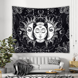 XL Large 60x80" Black White Moon Sun Star Tarot Festival Wall Hanging Fairy LED Lights Remote Control Lunar Phase Goddess Home Dorm Studio