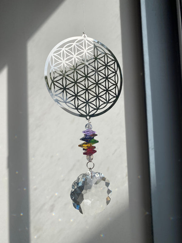 Flower of Life Mandala Suncatcher Christmas Gift Sacred Geometry Crystal Rear View Mirror Car Hanging Decor Rainbow Maker Bridesmaid Gift