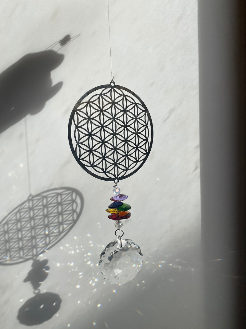 Flower of Life Mandala Suncatcher Christmas Gift Sacred Geometry Crystal Rear View Mirror Car Hanging Decor Rainbow Maker Bridesmaid Gift