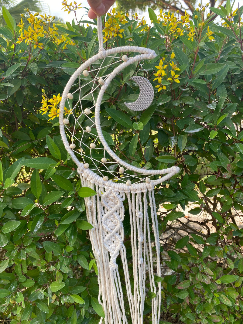 LED Crescent Moon Wood Bead Dreamcatcher UNASSEMBLED Fairy Lights Macrame Tapestry Wall Decoration Gift Large Girl Boy Nursery Wall Hanging