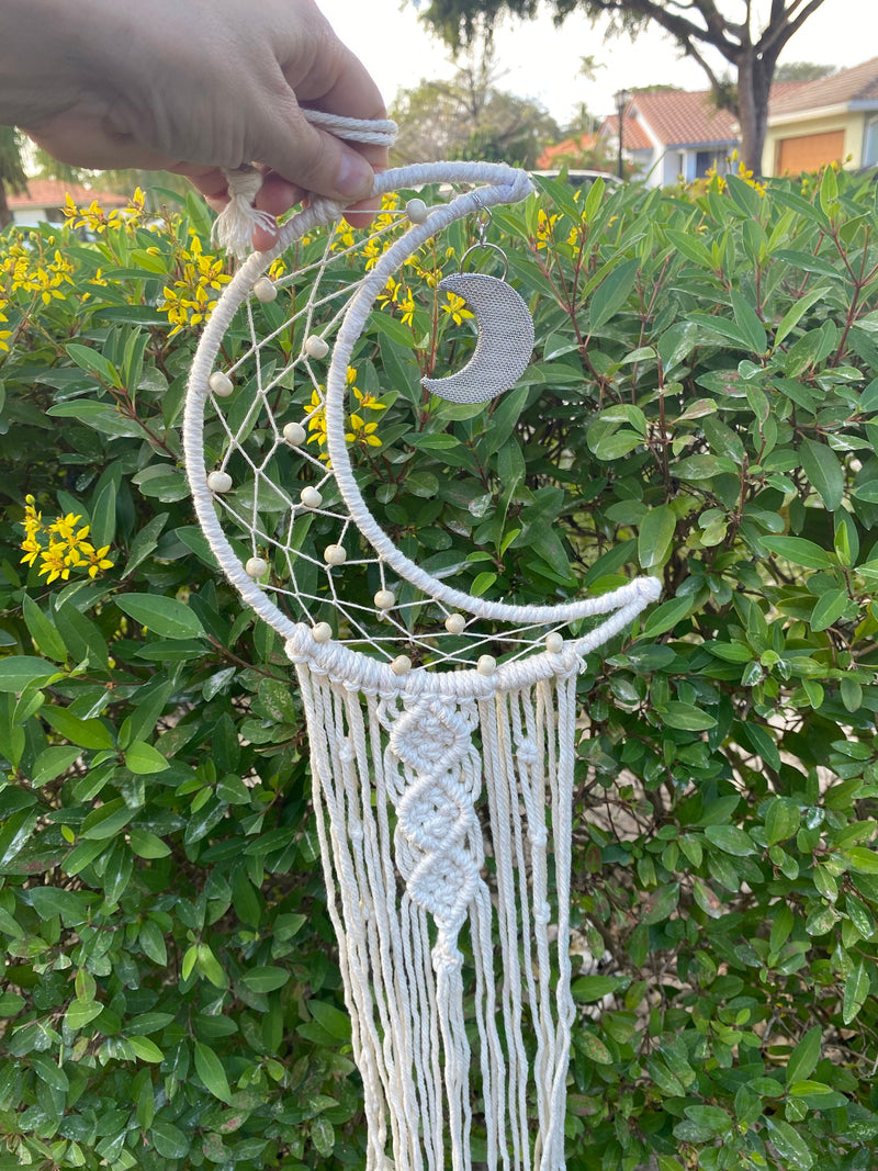LED Crescent Moon Wood Bead Dreamcatcher UNASSEMBLED Fairy Lights Macrame Tapestry Wall Decoration Gift Large Girl Boy Nursery Wall Hanging