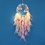 Pale Pink Feather Rainbow Heart Fairy Lights Dreamcatcher Chakra Unique Wall Hanging Art Decor Dream Catcher Girl Boy Birthday New Baby Gift