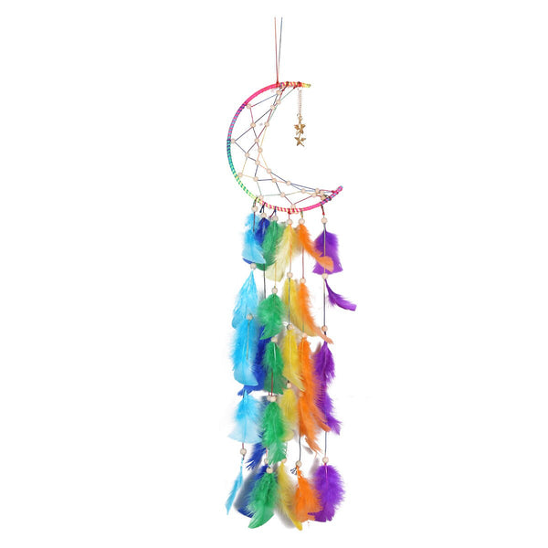 Rainbow Feather Star Charm Dreamcatcher Chakra Handmade Unique Wall Art Decor Girl Boy Unisex Home Bedroom Boho Birthday Housewarming Gift