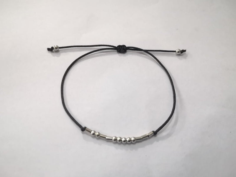 Bad Ass Adjustable Bracelet One Sterling Silver Morse Code Black BFF Friendship Wish Bracelet Lovers Couples Best Friends Girls Friend Gift