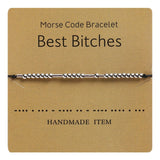 Best Bitches Adjustable Bracelet One Sterling Silver Morse Code Black BFF Friendship Wish Bracelet Lovers Couples Best Friends Girls Friend