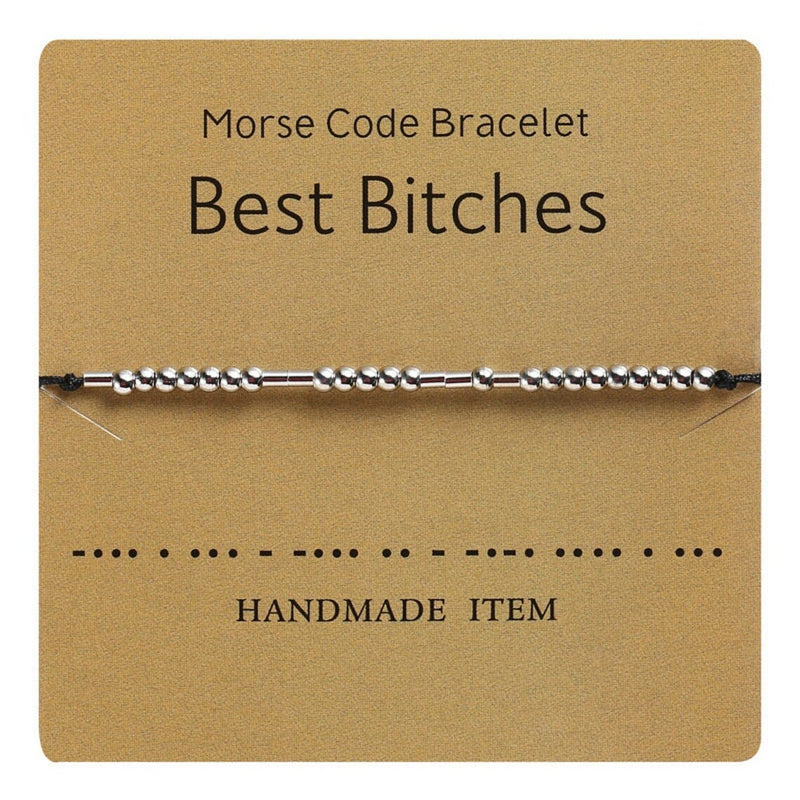 Best Bitches Adjustable Bracelet One Sterling Silver Morse Code Black BFF Friendship Wish Bracelet Lovers Couples Best Friends Girls Friend