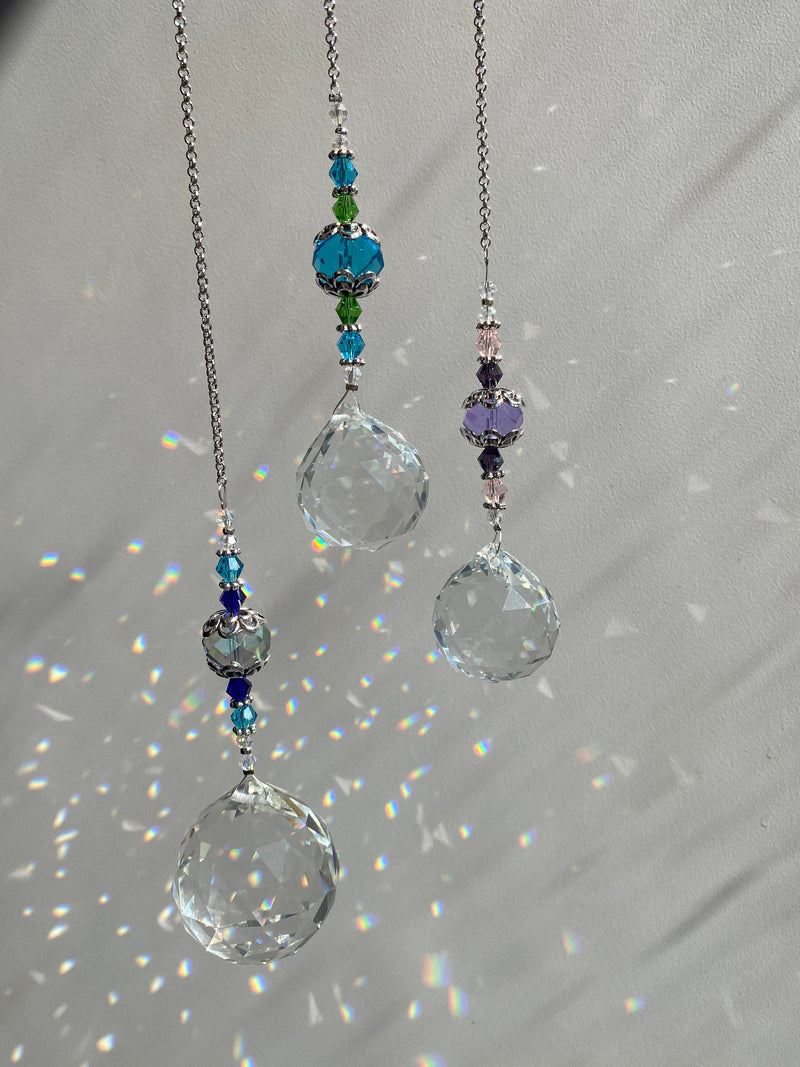 Set of 3 Crystal Suncatchers Set Car Charm Ornament Home Window Wedding Blue Purple 40mm 30mm Bridesmaid Birthday Valentine's Day