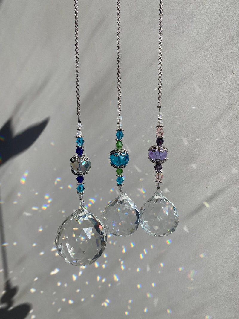 Set of 3 Crystal Suncatchers Set Car Charm Ornament Home Window Wedding Blue Purple 40mm 30mm Bridesmaid Birthday Valentine's Day