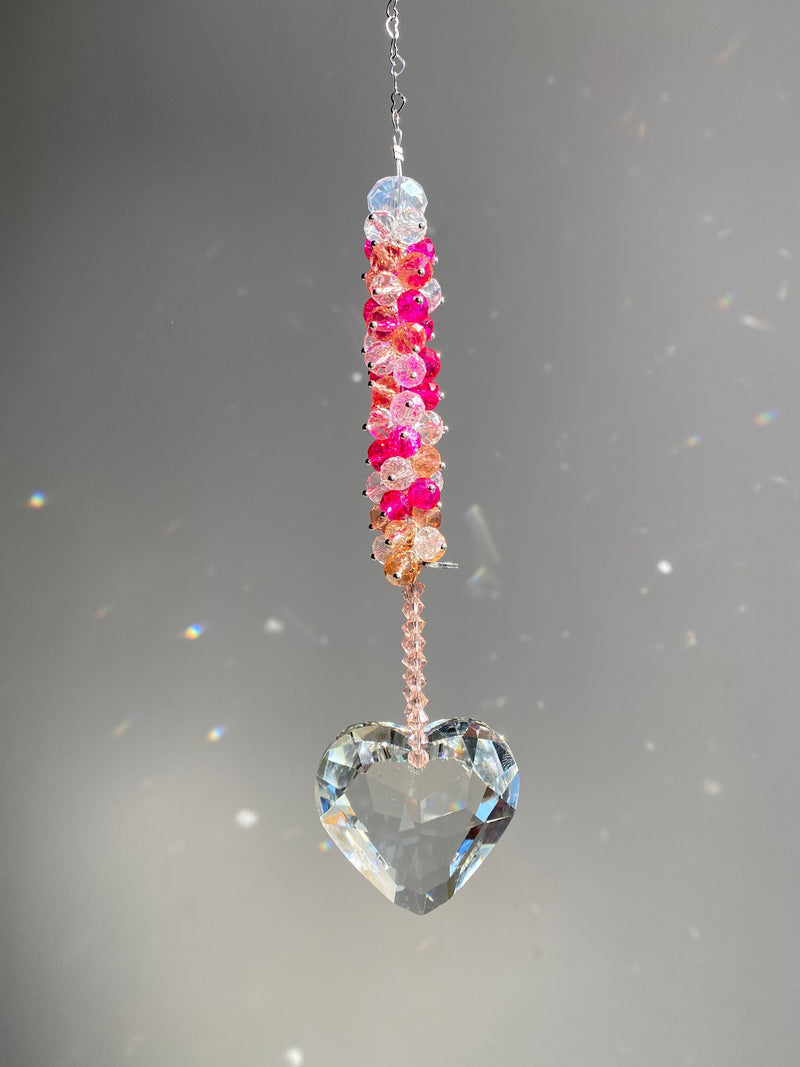 Pink Beaded Heart Prism Suncatcher Crystal Rainbow Maker Ornament Window Decoration Girl Decor Valentines Day Birthday Gift For Friend