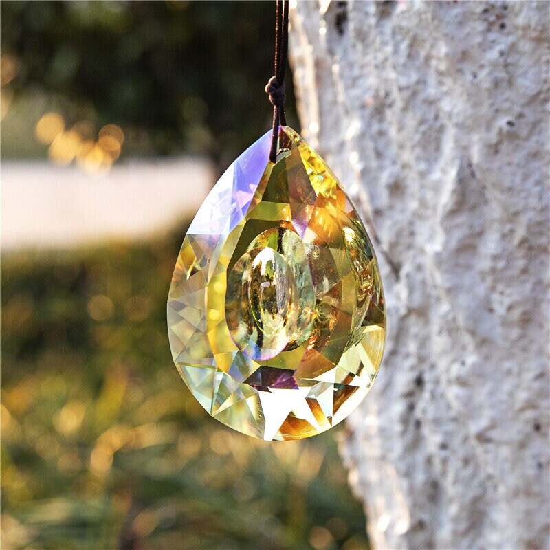 COLOR DEFECT 3" **Read Description**Large Pale Yellow Hue Prism Hanging Suncatcher Car Charm Window Faceted Crystal AB Color Bridesmaid Gift