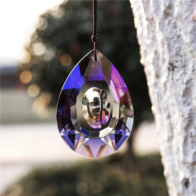 3" Large Purple Hue Prism Hanging Suncatcher Car Charm Window Faceted Crystal Lamp Chandelier DIY Craft Supplies AB Color Bridesmaid Gift