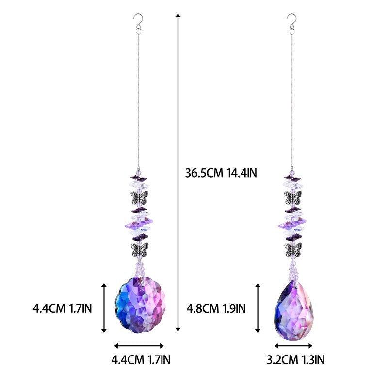 Set 2 Purple Butterfly Suncatchers & GIFT BOX Metal Bead Crystal Teardrop Prism Rainbow Maker Window Decoration Home Girl Baby Gift