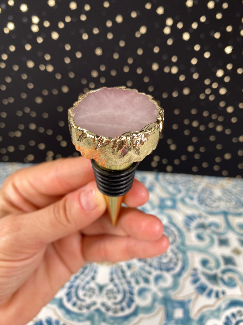 Crystal Wine Bottle Stopper Rose Quartz Ball, Amethyst Geode, Clear Quartz Terminated Point, Bottle Stoppers Christmas Birthday Gift Set