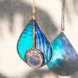 Stained Glass Teardrop Suncatcher Window Hanging Pendant Decoration Car Charm Christmas Ornament Home Decor Patio Blue Green Gray Pink