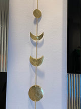7 Metal Moon Phase Wall Hanging Decor with Lights Hammered Brass Garland Horizontal Vertical Decoration Housewarming Wedding Arch Birthday