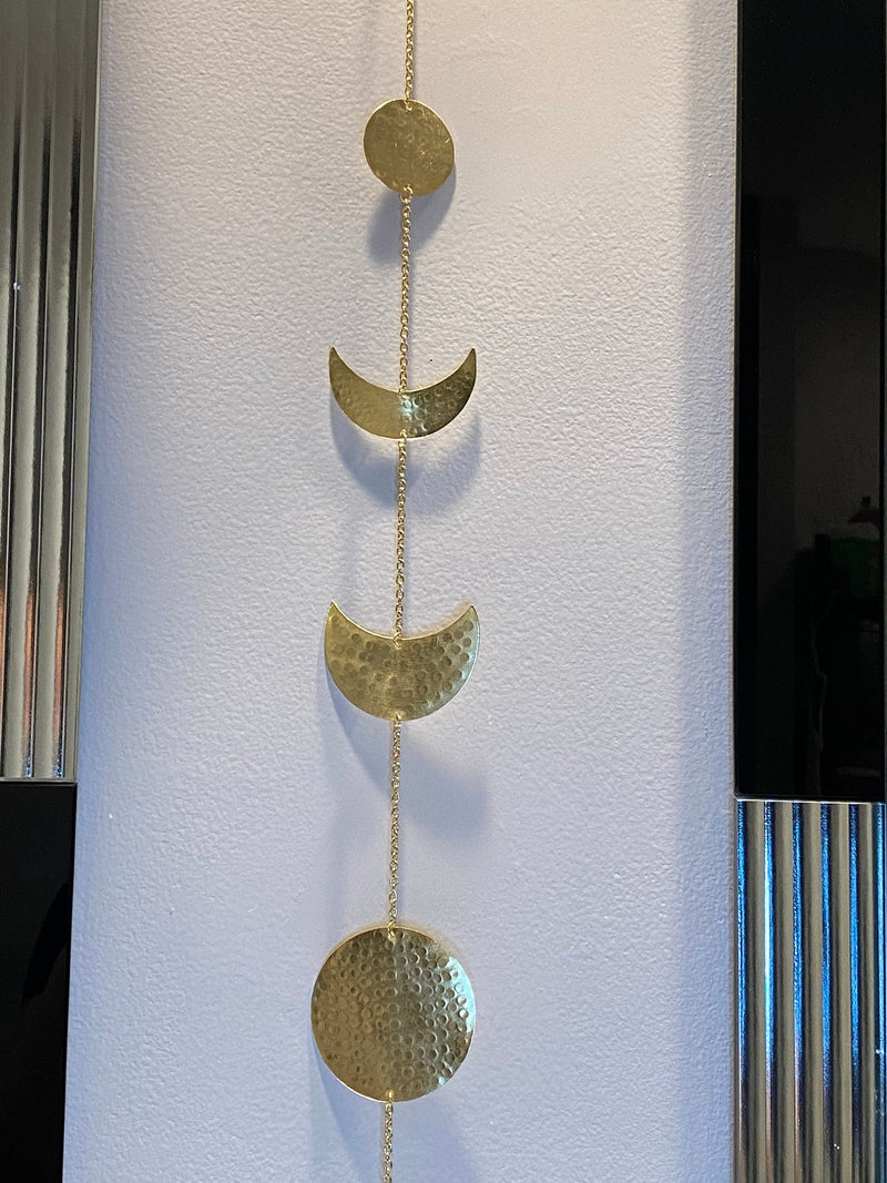 7 Metal Moon Phase Wall Hanging Decor with Lights Hammered Brass Garland Horizontal Vertical Decoration Housewarming Wedding Arch Birthday