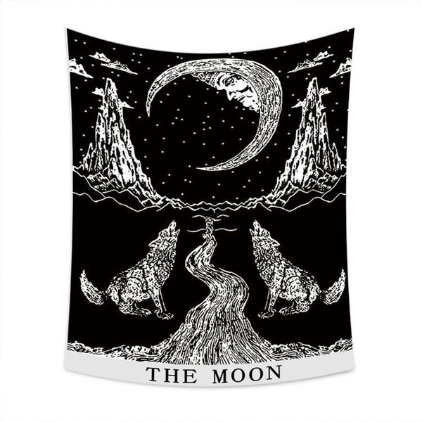 XL Large 60x80" White Wolf Howl The Moon Tarot Black Light Tapestry Wall Hanging Festival LED Lights Remote Goddess Home Dorm Bedroom Studio