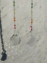 Crescent Moon & Sun Suncatcher Set Chakra Prism Sun Catcher Rear View Mirror Car Charm Crystal Ornament Gift Decor Rainbow Maker Bridesmaid