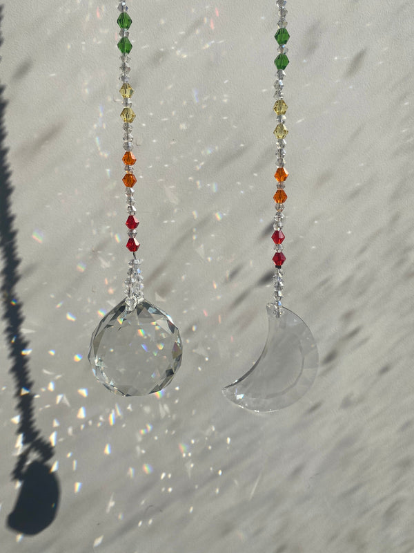 Crescent Moon & Sun Suncatcher Set Chakra Prism Sun Catcher Rear View Mirror Car Charm Crystal Ornament Gift Decor Rainbow Maker Bridesmaid