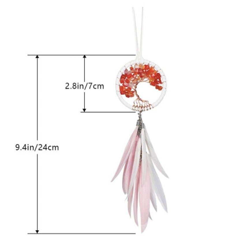 Cute Tree of Life Pink White Feather Dreamcatcher FREE SHIP Car Rear View Mirror Small Accessory Window Charm Suncatcher Pendant