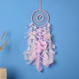 Pale Pink Dream Catcher Dolphin Charm Dreamcatcher Fairy Lights Beaded Feather Unique Wall Art Decoration Girl Nursery Zen Boho Decor