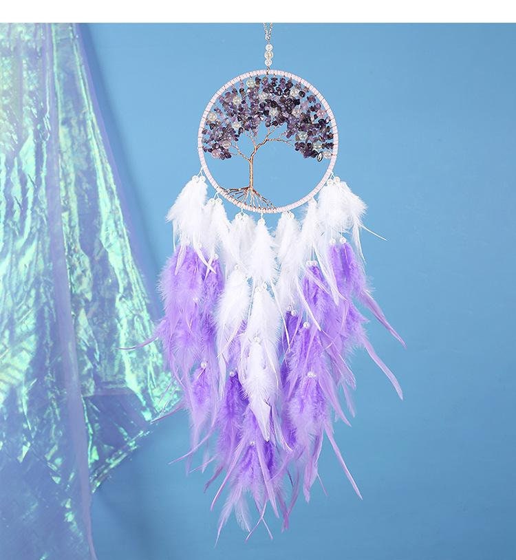 Tree of Life Lavender Feather Dreamcatcher Copper Beaded Dream Catcher Unique Wall Decoration Large Purple Nursery Zen Moher's Day Gift