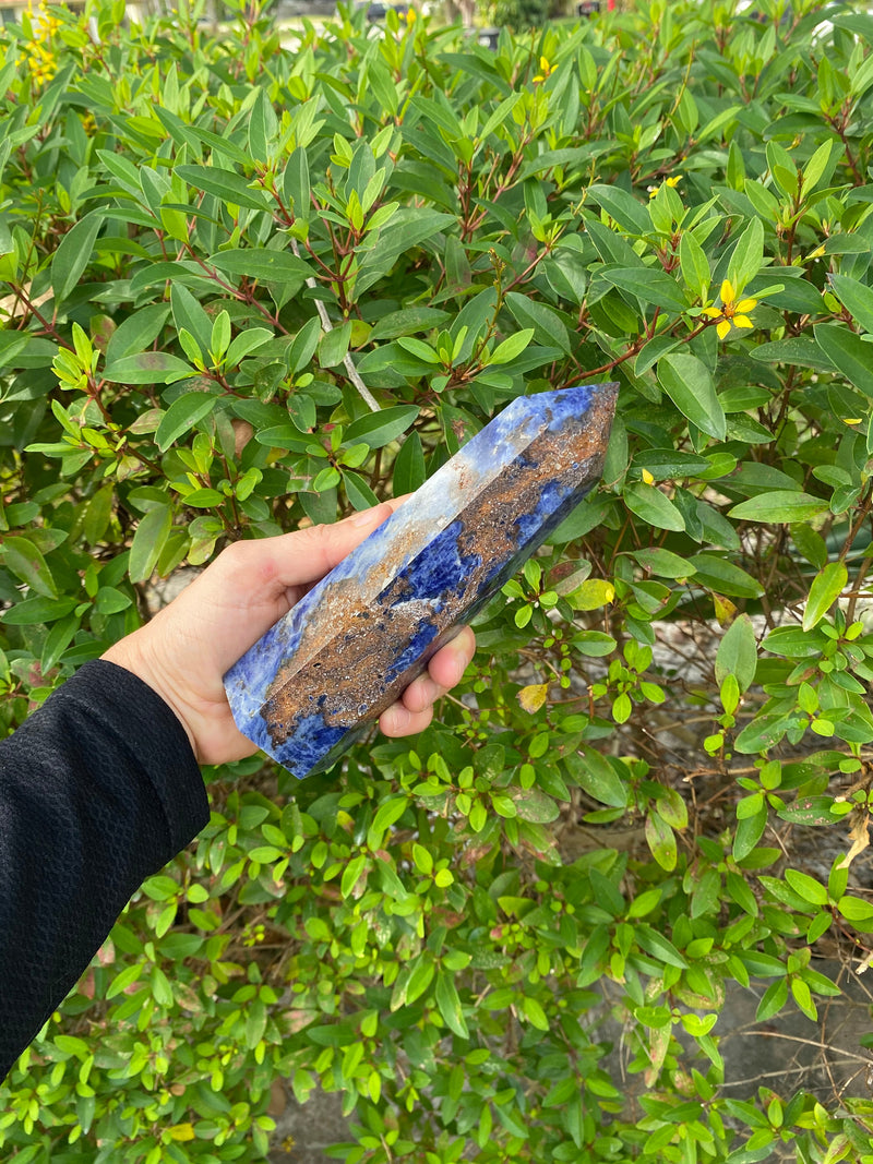 6.5-7.3” Large Sodalite 590-640g Standing Obelisk from Brazil Blue Rare Quartz Third Eye Display Wand Natural XL Crystal Column Huge Healing