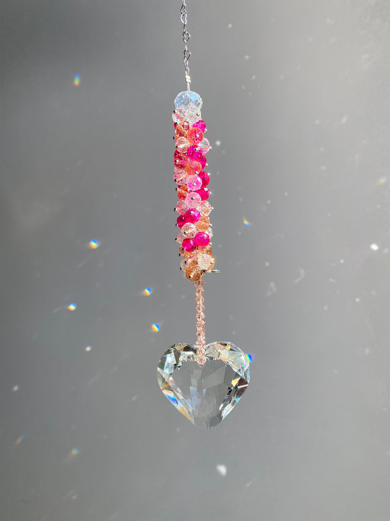 Pink Beaded Heart Prism Suncatcher Crystal Rainbow Maker Ornament Window Decoration Girl Decor Valentines Day Birthday Gift For Friend