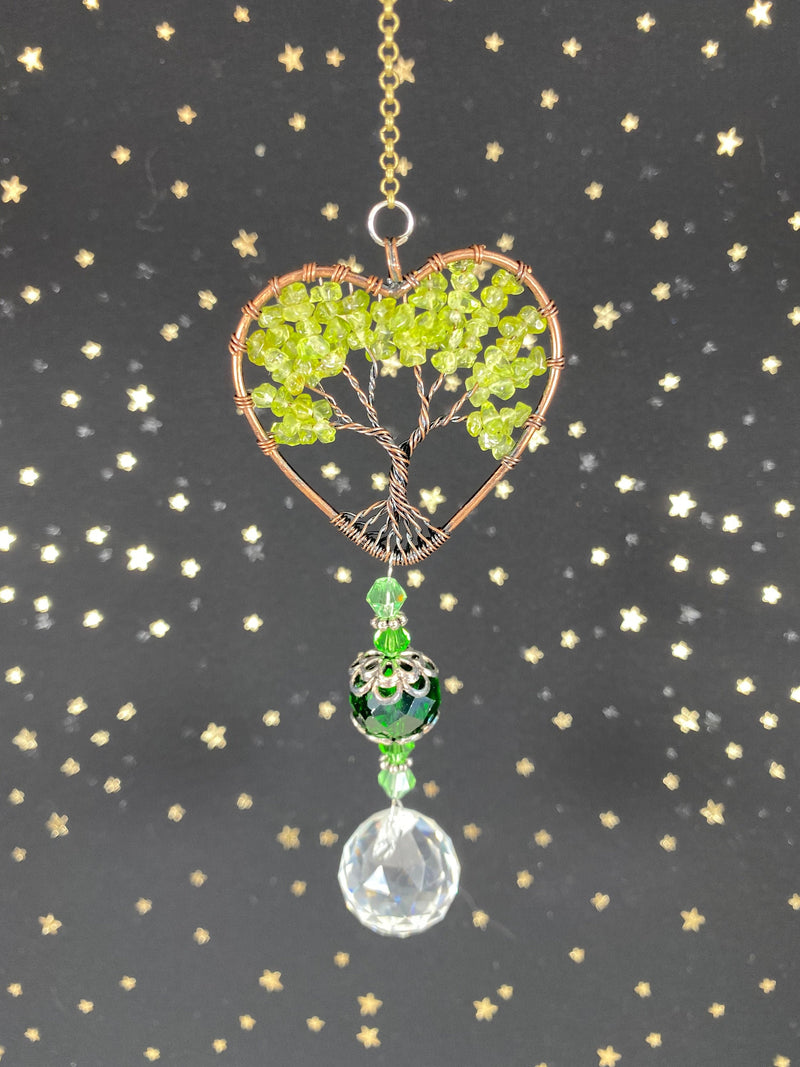 Citrine Heart Tree of Life Sun Catcher 13" x 1.8" Crystal Charm Suncatcher Ball Pendant Rainbow Maker Birthday Valentines Day Gift