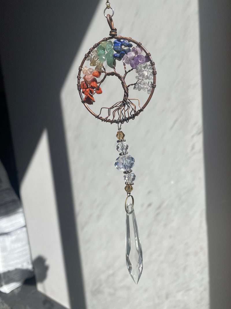 Tree of Life Circle of Life w Gift Bag 13" x 1.8" Eternity Crystal Suncatcher Car Charm Pendant Rainbow Maker Birthday Bridesmaid