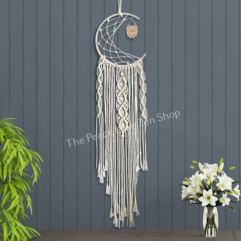 LED Crescent Owl Cotton Macrame Moon Dreamcatcher (UNASSEMBLED Led Fairy Lights) Animal Wall Decoration Unisex Nursery Girl Boy Hanging