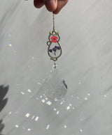 Choose 1 or Set of 3 Cat Suncatcher Dried Flowers 4 Leaf Clover Pendant Crystal Ornament Home Garden Window Kitty Birthday Bridesmaid Gift