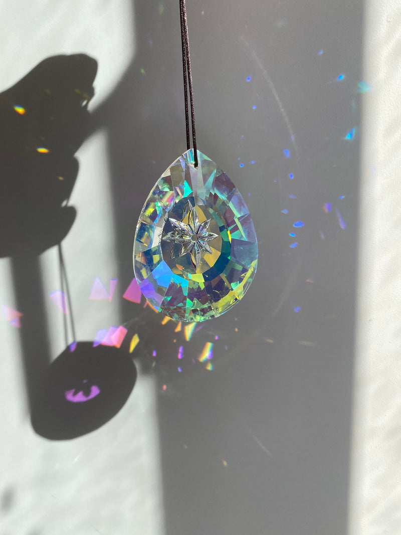 3" Large Suncatcher Star Prism Hanging Car Charm Window Faceted Sun Catcher Craft Crystal Chandelier Decoration Bridesmaid Gift AB Color