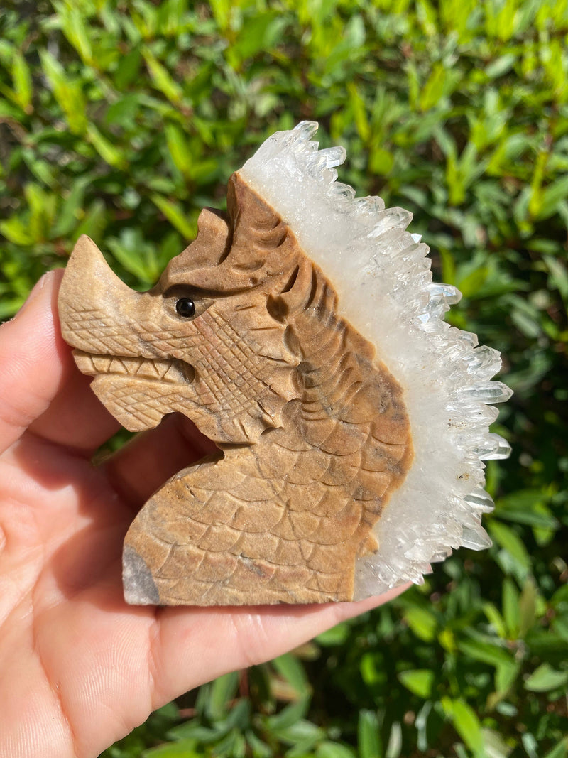 3.4" 130g Hand Carved Dragon Clear Quartz Cluster Good Luck Healing Crystal Birthday Valentine's Day Unique Protection Gift Specimen Stone